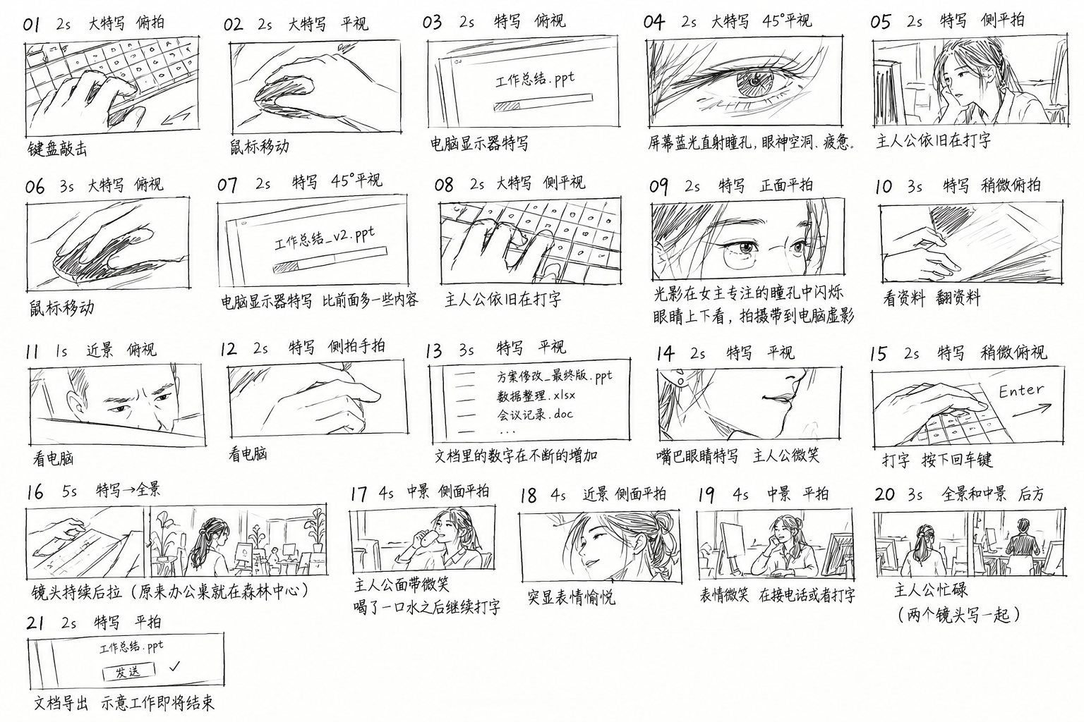 手绘中文办公分镜草图板