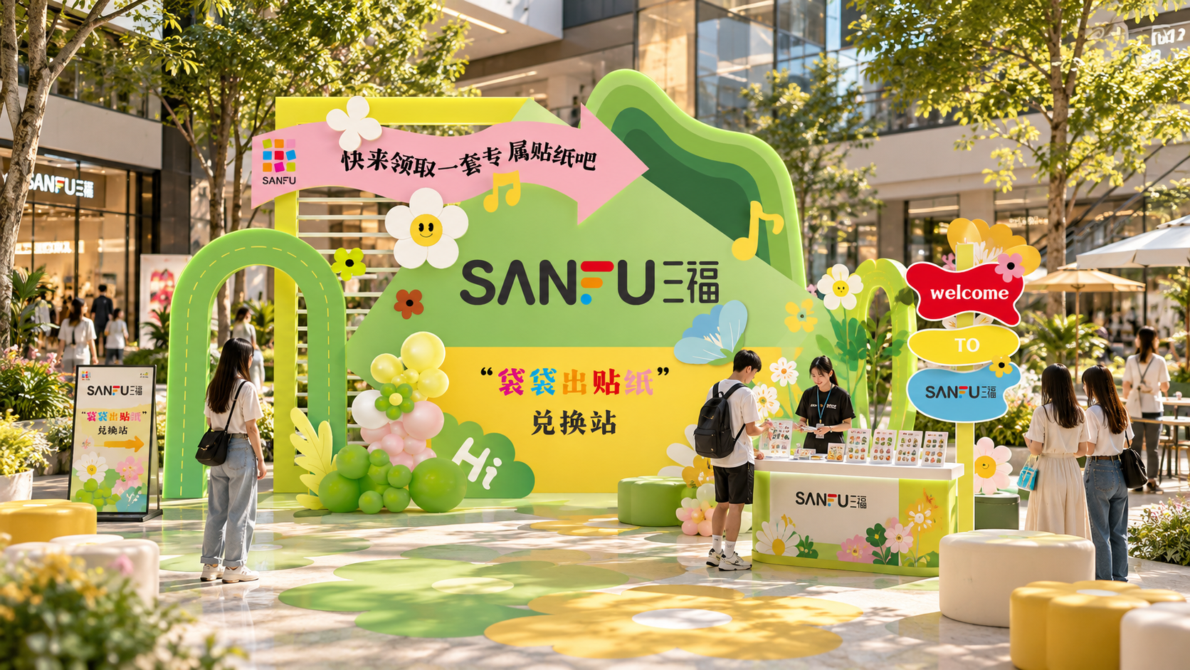 三福袋袋出贴纸兑换站的线下场景实景图