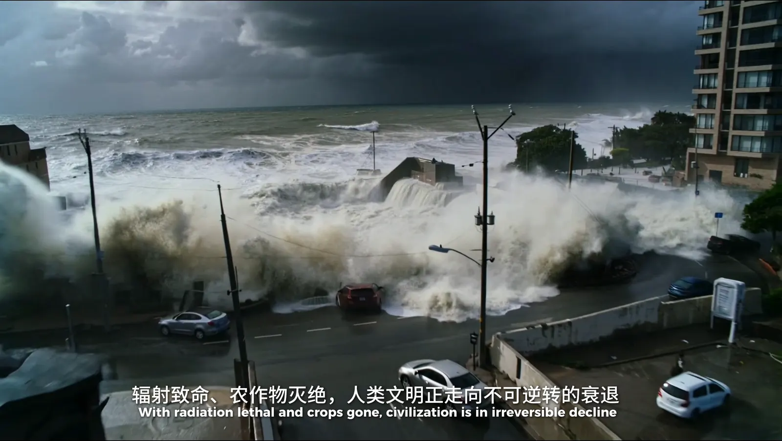 巨浪侵入海边城市