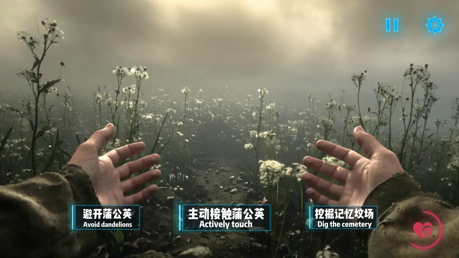 第一人称视角在蒲公英花田做出选择