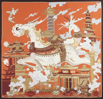 瑞鹿游园方巾原作