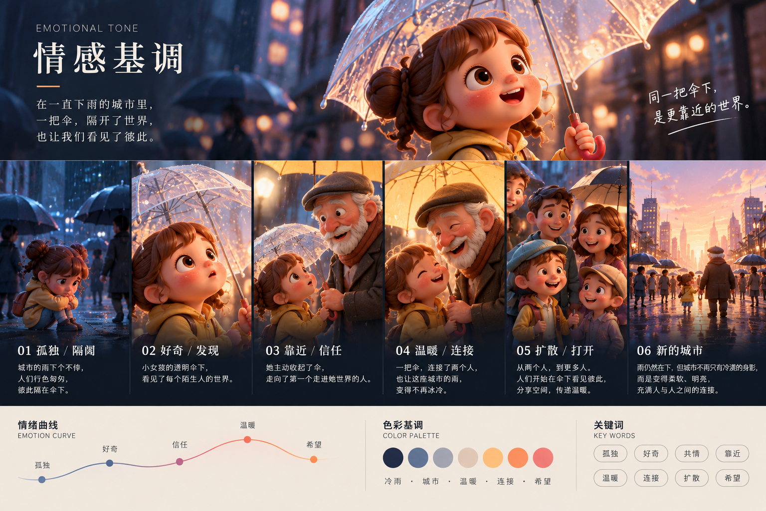 《伞下是什么》情感基调:从孤独、好奇、信任,走向温暖、连接与希望