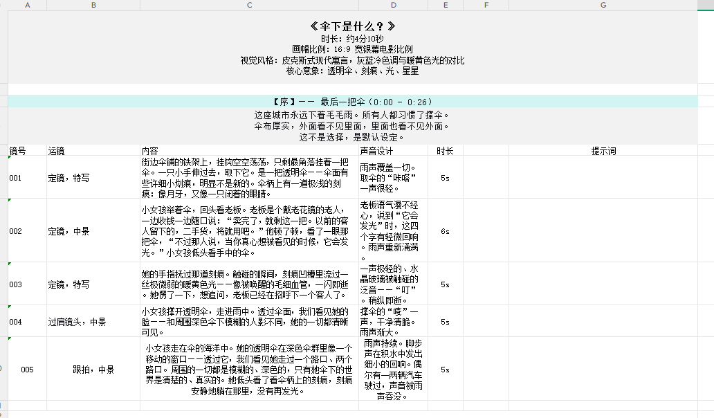 动画短片脚本与镜头设计页面一