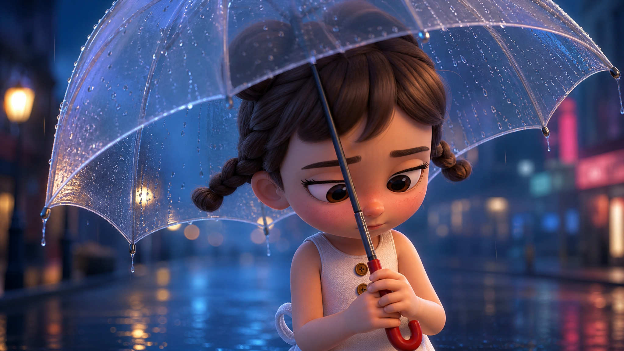 透明伞下的小女孩，在雨中尝试被看见